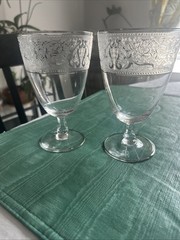 2 VTG Glastonbury Lotus BROCADE Platinum Trim/  6” ICE TEA Goblets Stunning!