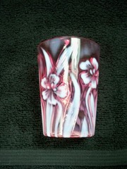 Rare Northwood Daffodils Opalescent Glass Cranberry Tumbler Victorian Antique