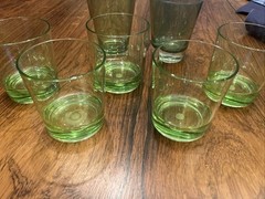 Lot Of 7 Green Tint Vintage Acrylic Tumbler/Rock Glasses