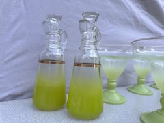 Large Blendo Lime Green Barware Set With Gold Rim 15 pieces Tumblers Cruets etc