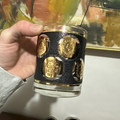 Vintage Libbey Gold Coin Bourbon Glasses Set of 8 w/ Black Raised Texture 8 oz