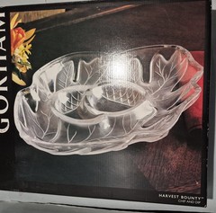 GORHAM CRYSTAL Fall Traditions HARVEST BOUNTY Chip and Dip Crystal Plate NEW