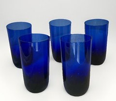 5 Cobalt Blue Glass Tumbler Long Drink Bar Glasses Round Weighted Bottom 10oz HB