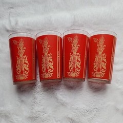 4 (four) 1960 Culver Red and Gold Siam Thai Goddess Drinking Glasses 6 1/2” Tall