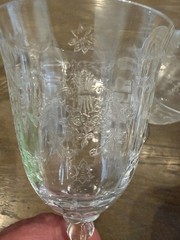 This is a vintage Fostoria “Navarre” etched crystal stemware glass