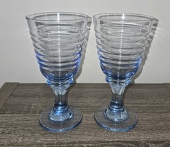 Set of 2 Vintage Libbey Ice Blue Sirrus Spiral Water Goblet Drinking Glass 7″