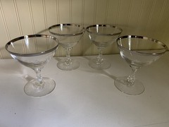 4 Fostoria Wedding Ring Platinum Rim Coupe Champagne Glasses 4 1/4 in Tall