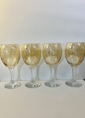 Italian Cristalleria Fratelli Fumo Etched Wine Glasses 8oz Italy Set Of 4