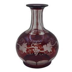Ruby Red Stained Glass Grapevine Bedside Water Carafe & Tumbler Bohemian Vintage