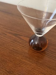 Set of 2 Post Modern Clear Glass Martini Glasses Blue & Amber Ball Base