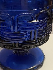 LE Smith Blue Basketweave Wicker Footed 4-Goblet Drinking Glasses 6 1/4″