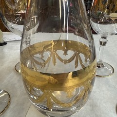 Mint Set of 6 Cristallerie Italian Gold Encrusted Crystal Goblets With decanter