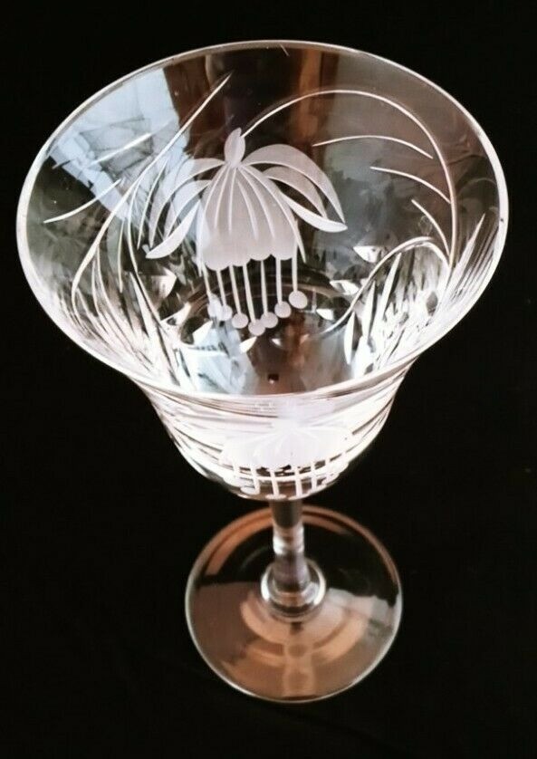 Royal Brierley Fuchsia Crystal Claret Wine Glasses Set of 2 Etched Floral