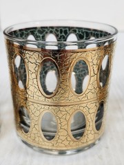 Culver Piza 22K Gold Double Old Fashioned Glasses – Set of 4 – 3⅜” – Mid Century