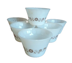 Dynaware Pyr-O-Rey Custard Cups Brown Daisy Flower 2 1/4″ Tall Vintage Set Of 7
