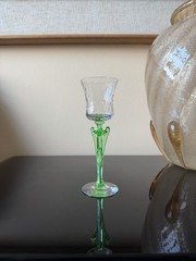 HC Fry Glass Company Green Cactus Wine Stem UV Glow Reactive Quilted Optic Bowl