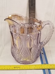Co-operative Flint Glass Co. Antique EAPG Glass Pitcher 7″ Gold New Jersey