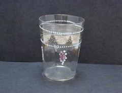 Victorian Hand Painted Enamel Grape Leaves Bunches Gold Drinking Glass Tumbler