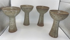 Studio Pottery Goblets Speckled Pedestal Cups Stoneware Signed Set 4 Hand-thrown