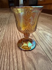 Vintage Indiana Carnival Glass Marigold Goblet Iridescent Amber Harvest Grape