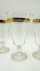 Vintage Set Of 4 Anchor Hocking Gold Band Bubble Footed Ice Tea Glasses 7″