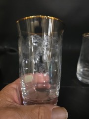 Bohemia Czechoslovakia Crystal Etched Gold Rim Highball Glasses Set of 4