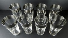 Vtg Set of 8 Clear Glass Silver Top Barware Highball Glasses 5.5″