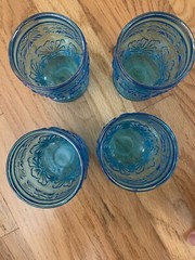 Mid Century Modern Blue Italian Glasses Set of 4 with Gold Rims
