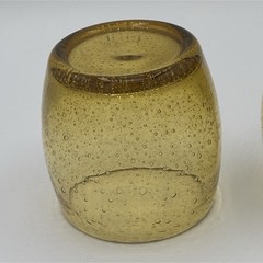 Set of 2 Hand Blown Amber Seeded Bubble Glass Rocks Tumblers 3.5” Thick Rim