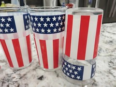 5 VTG Continental Can Co HAZELWARE Stars & Stripes Flag 5″ Glass Tumblers 10 oz.