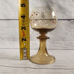 Vintage Bohemian Amber Glass Roemer Wine Goblet Hand Enameled Prunts 4.75″