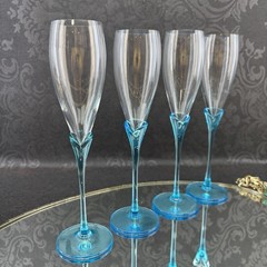 Vintage Mikasa Set/4 Sea Mist Turquoise 10” Crystal Champagne Flutes Aqua Read