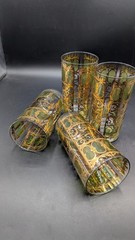 Culver MCM Vgt -4- High Ball Glasses Valencia Emerald Scroll- Signed