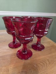 4 Vintage Fostoria Argus Ruby Red Goblets Glasses 10 oz