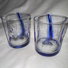 Vintage Libbey Impressions Blue Ribbon Double Old Fashioned Glasses Set of 2