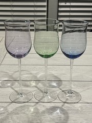 3 Tulip Hand Blown Wine Glasses Purple Blue Green 9 1/2 in