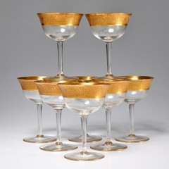 Antique Clear Gilt Gold Wine Glasses Set of 8 Tiffin Franciscan Style Vintage