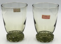 Vintage Libbey Avocado Green Daisy Foot Ruffled Base Tumblers 4.75” H – Set of 2