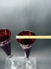 Lenox Crystal HOLIDAY GEMS RUBY Set Of 2 Champagne Flutes EXCELLENT Etched Holly