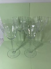 (4) Paneled Wine Water Glasses Goblets Etched – Blown Fancy Stem – Base Etched