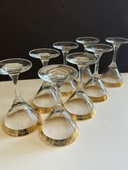 Cellini Martini Glasses Italy 1970’s Etched Crystal 24k Gold Rim Set of 8