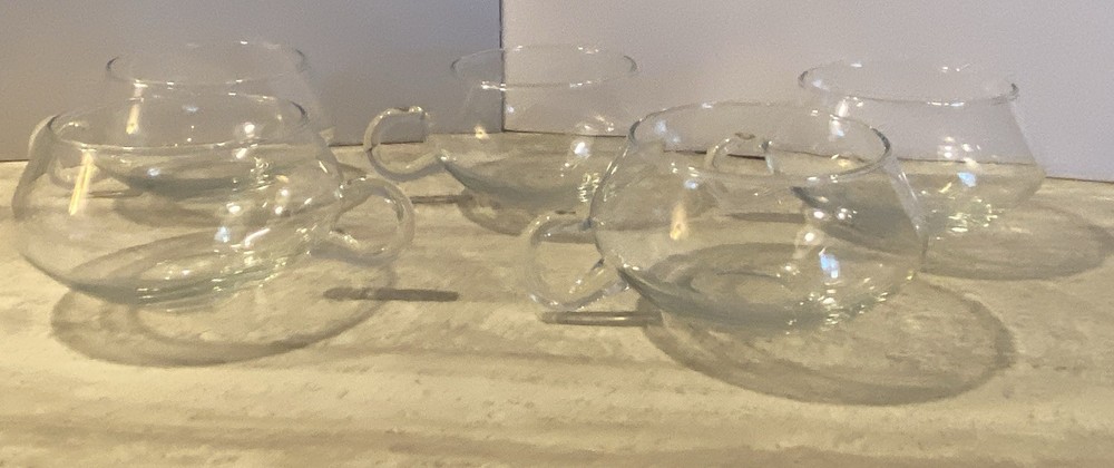 Vintage Set Of 5 Blown Glass Moderno Riekes Criss Crystal Punch Cups