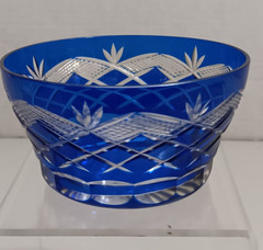 Blue – Cut to Clear – Crystal Kiriko – Small Bowl – 4.25″ Wide – Vintage