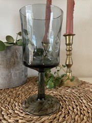 VTG MCM Libbey Smoke Gray Optic Swirl Stemmed Wine Stemware Goblet Glass 6.5”
