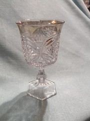 Broughton Pattee Cross Goblet U.S. Glass 15112 Clear 1909 Antique Gold Trim