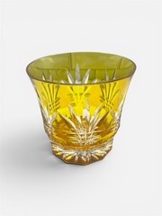 Faberge Na Zdorovye Amber Yellow Cut to Clear Crystal Double Rocks Whisky Glass