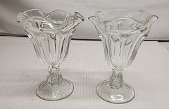 Tulip Footed Ice Cream / Sundae Heavy Glasses Inches Tall 4.5″ Wide Set of 2