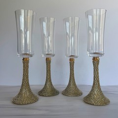 Set Of 4 Handmade Gold Rhinestone Champagne Flutes Glam Toasting Glasses 10”