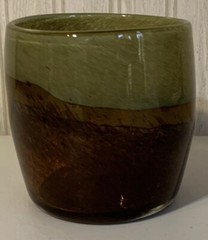 Heavy Green, Gold and Brown Art Glass Short Glass Tumbler
