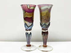 Australia Art Nouveau COLIN HEANEY GLASS Pair Wine glass Tall 8.8in Signed Rare!